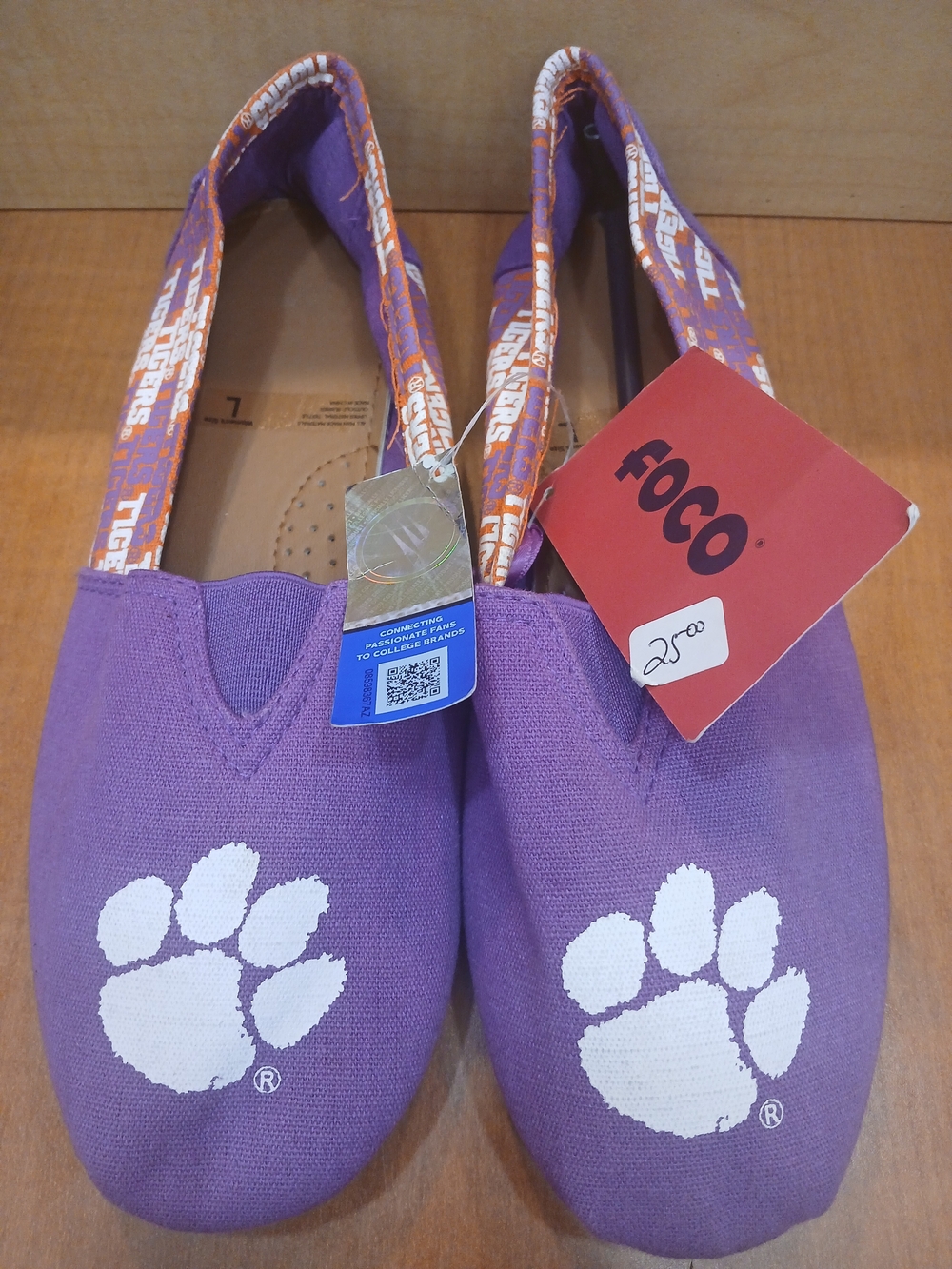 Clemson Tigers Purple Slip-On Shoes with White Paw Logo